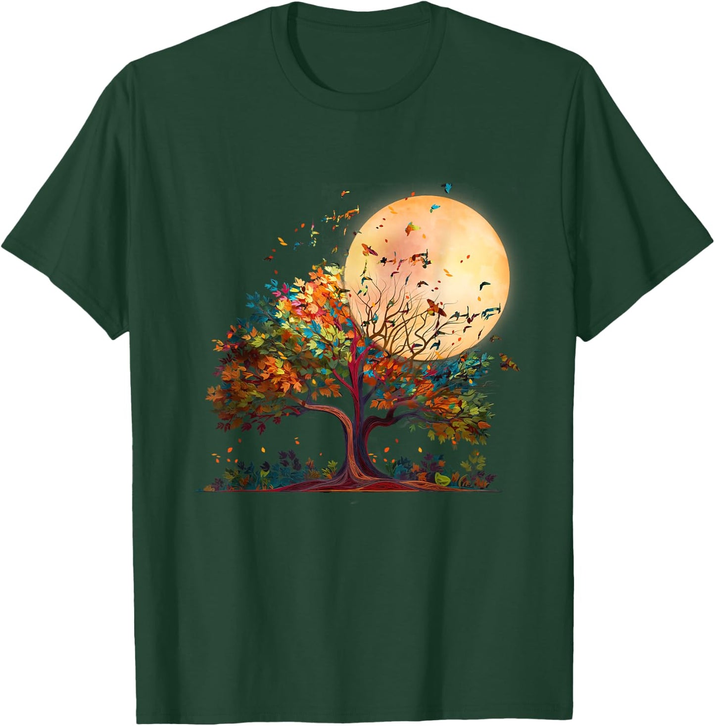 Full Moon Flock Of Birds Tree Outdoor Wildlife Nature Forest T-Shirt - T-Shirt | Forest