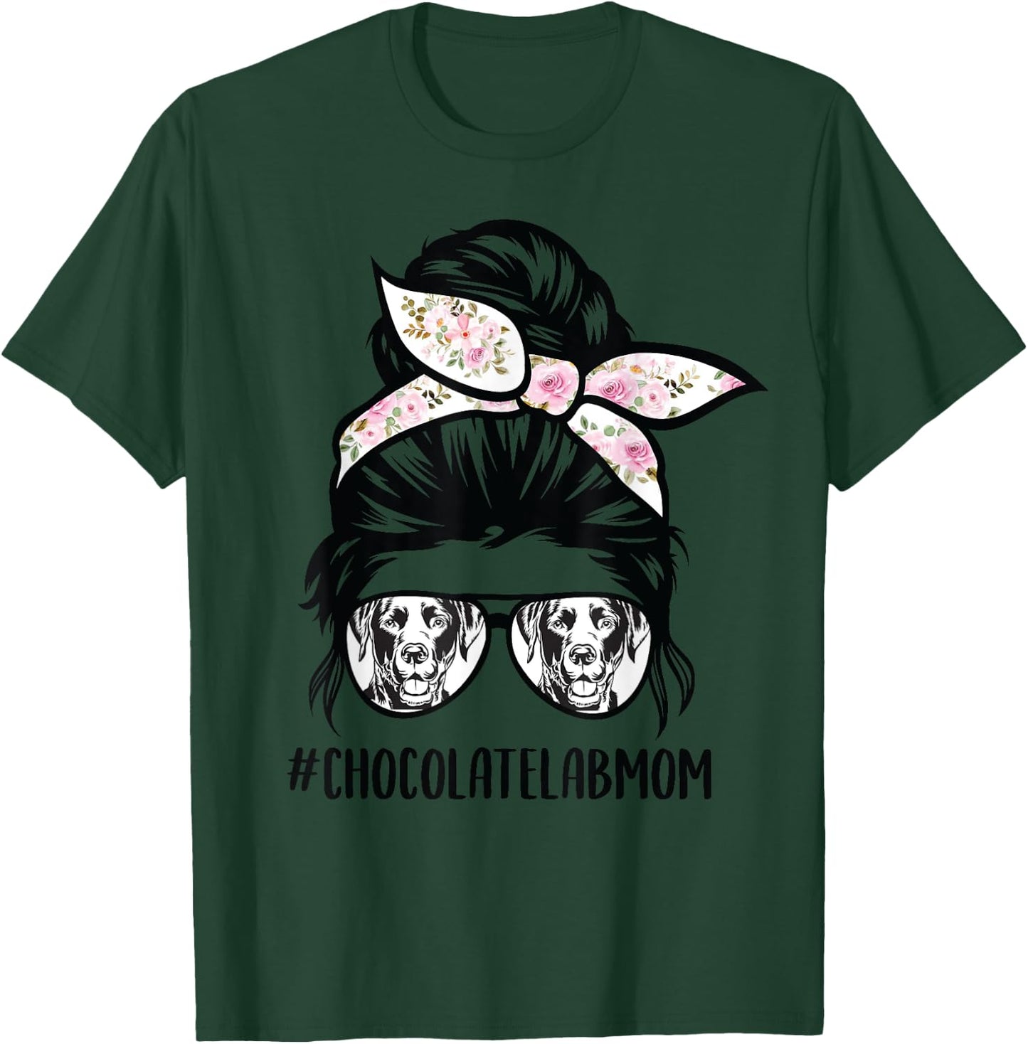 Chocolate Lab mom messy bun hair glasses T-Shirt - T-Shirt | Forest