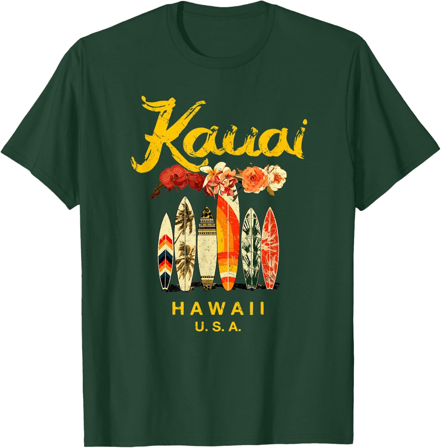 Kauai Surfing Hawaiian Vintage Hawaii T-Shirt - T-Shirt | Forest