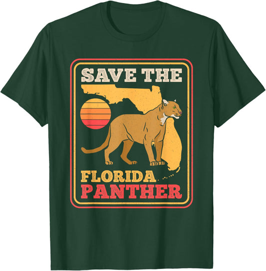 Save The Florida Panther Retro Wildlife Cougar T-Shirt - T-Shirt | Forest