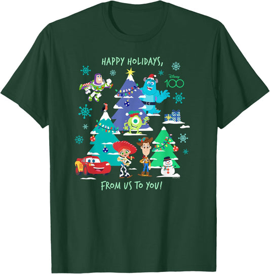 Disney 100 and Pixar Christmas Happy Holidays from Us to You T-Shirt - T-Shirt | Forest