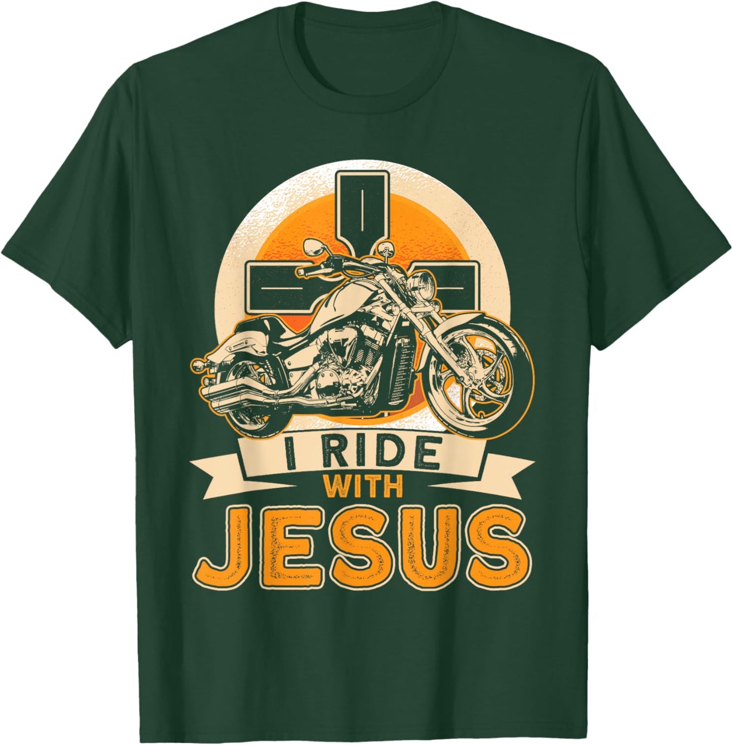 Christian Motorcycle Biker I Ride With Jesus Faith T-Shirt - T-Shirt | Forest