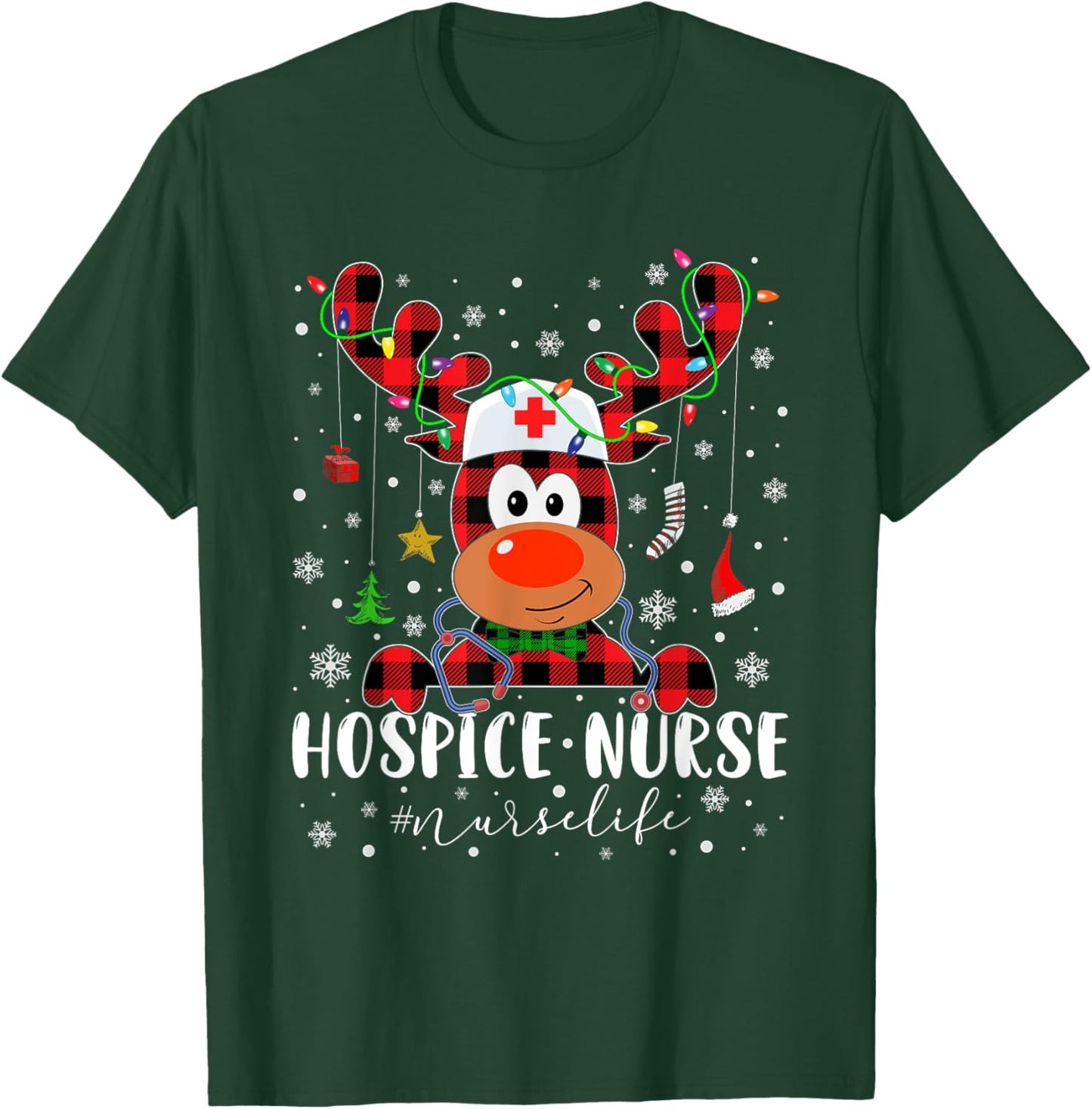 Love Hospice Nurse Life Reindeer Nurse Christmas Pajama T-Shirt - T-Shirt | Forest