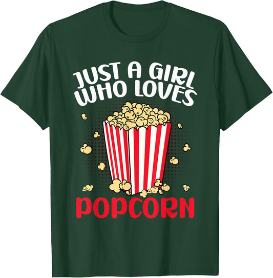 Women Movie Night Cute Just A Girl Who Loves Popcorn T-Shirt - T-Shirt | Forest