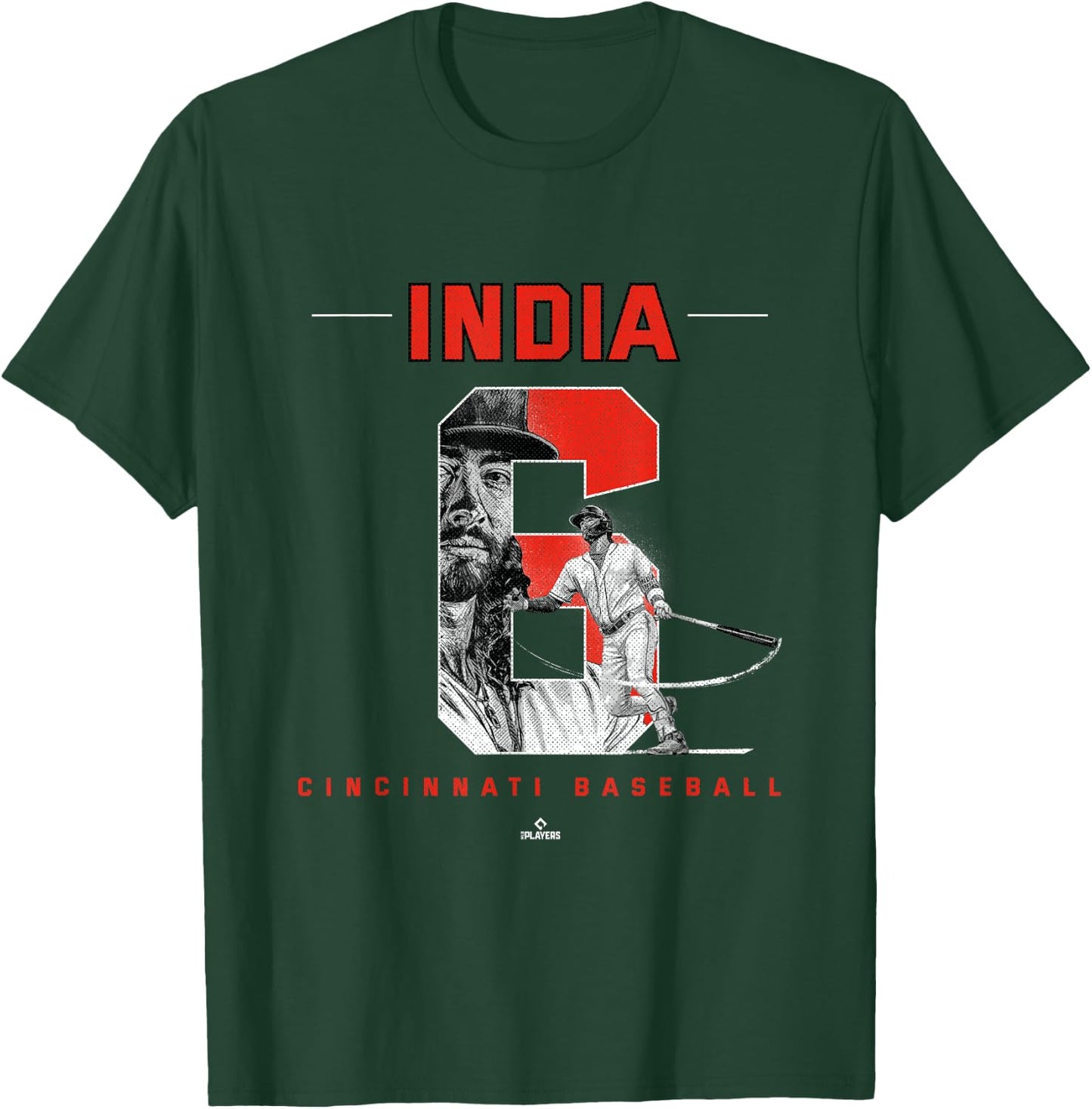 Number and Portrait Jonathan India Cincinnati MLBPA T-Shirt - T-Shirt | Forest