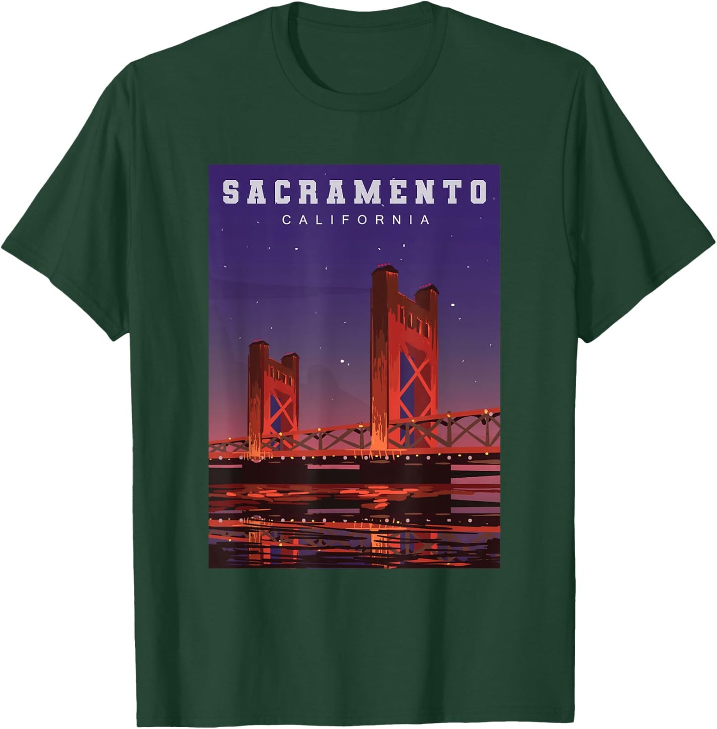 Sacramento California Tower Bridge River Landscape T-Shirt - T-Shirt | Forest
