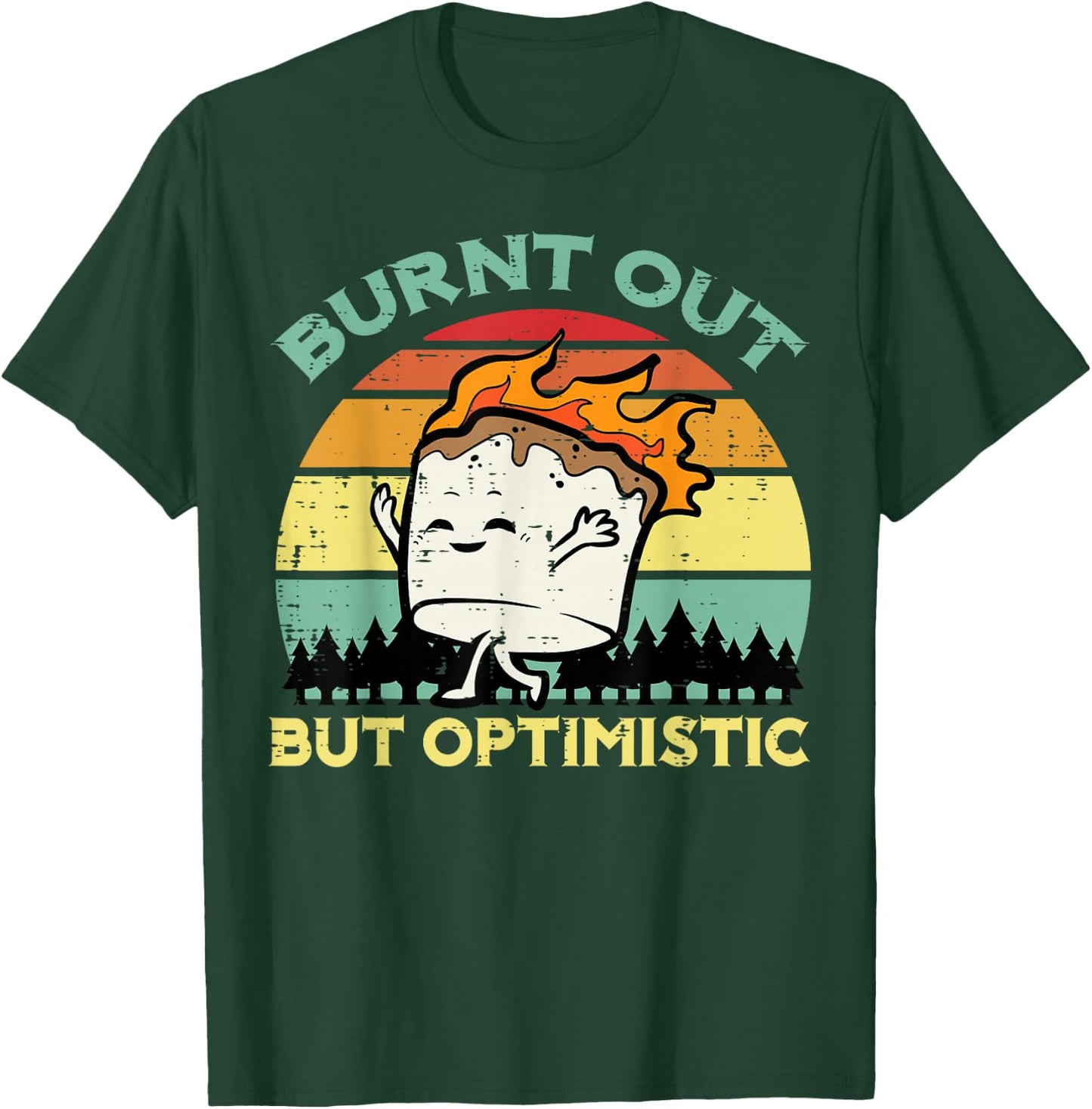 Camping Marshmallow Burnt Out Optimistic Camp Men Women Kids T-Shirt - T-Shirt | Forest