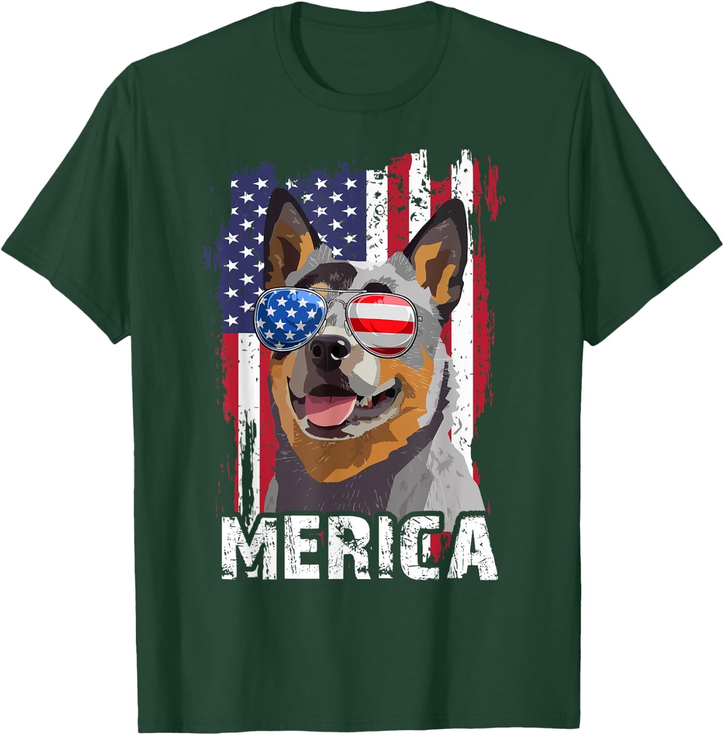 Merica 4th July Australian Cattle Dog US Flag Heeler Mom Dad T-Shirt - T-Shirt | Forest