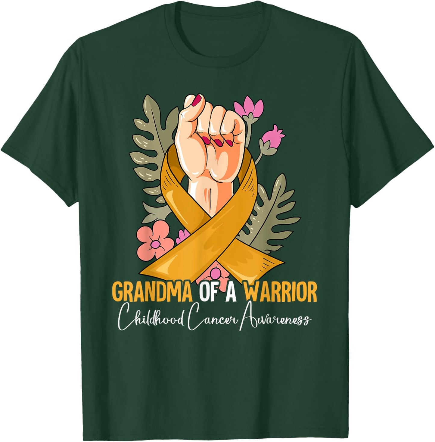 Grandma Of A Warrior Childhood Cancer Awareness T-Shirt - T-Shirt | Forest