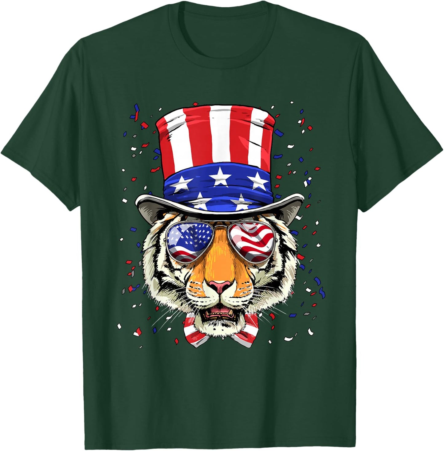 4th of July Patriotic Tiger American USA Flag Tiger Lover T-Shirt - T-Shirt | Forest