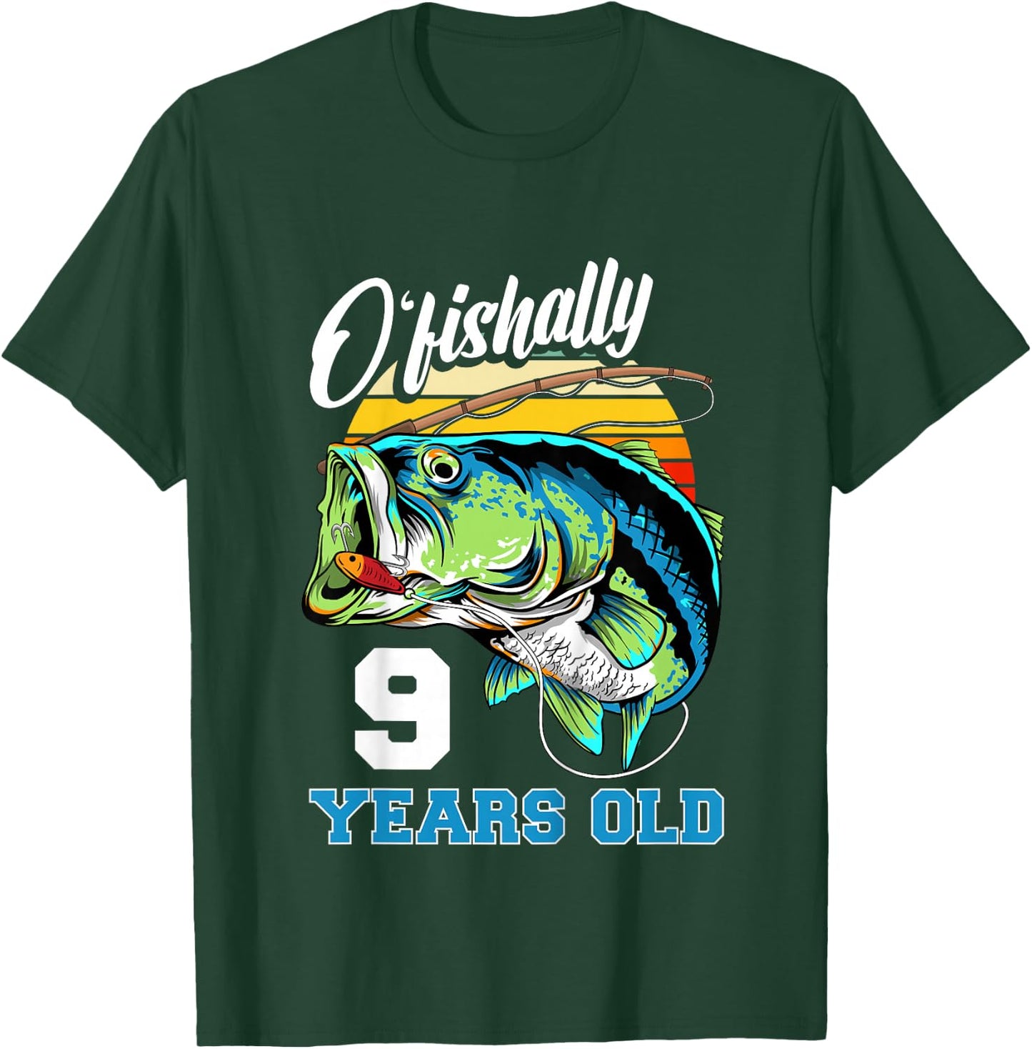 Kids Ofishally 9 Years Old Fisherman 9th Birthday Fishing T-Shirt - T-Shirt | Forest