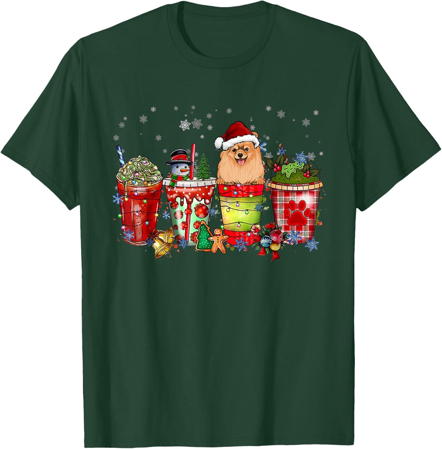 Cute Pomeranian Dog Christmas Coffee Pajamas Xmas Women T-Shirt - T-Shirt | Forest