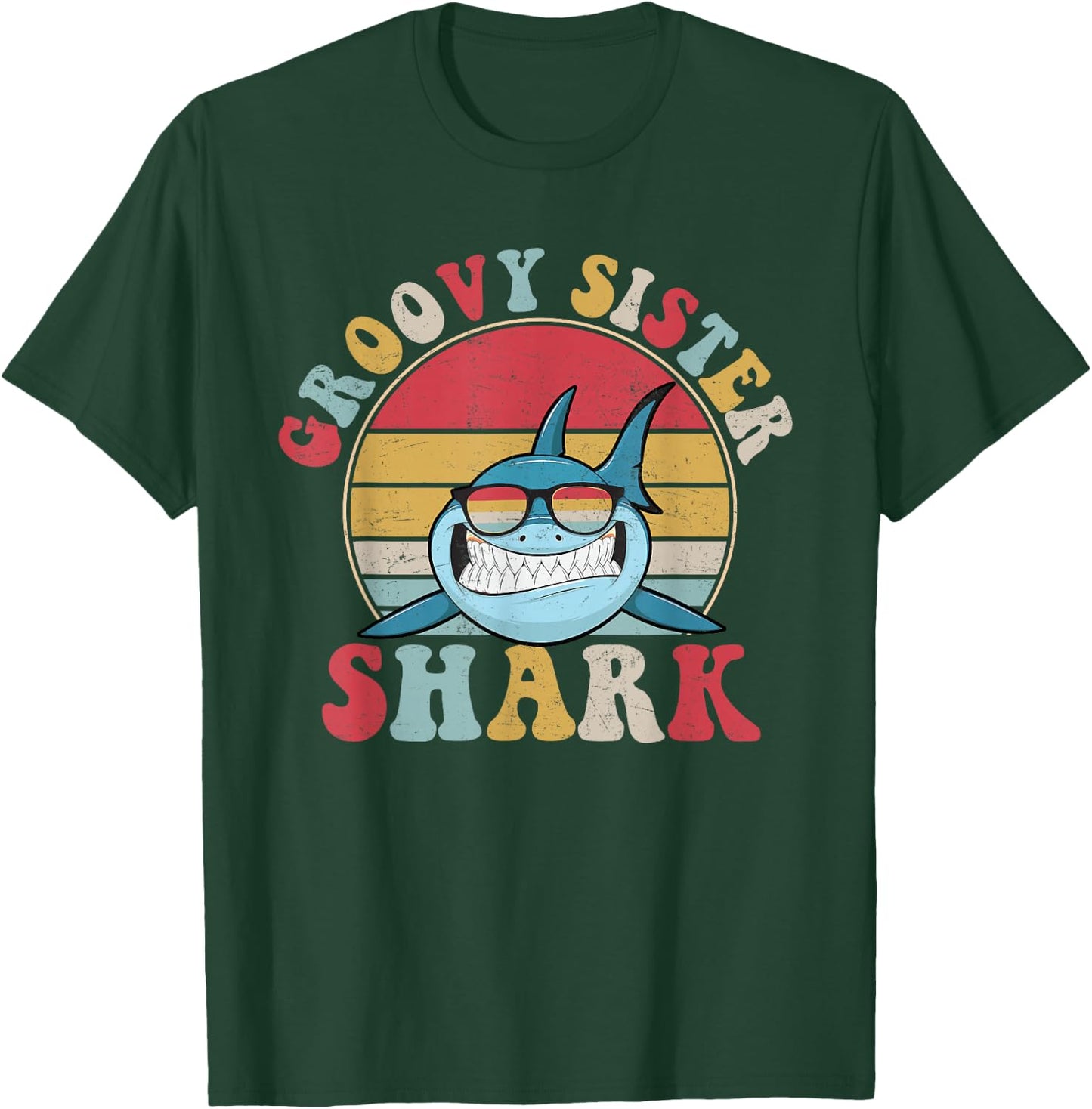Groovy Sister Shark Retro Colorful Aesthetic Design Big Sis T-Shirt - T-Shirt | Forest