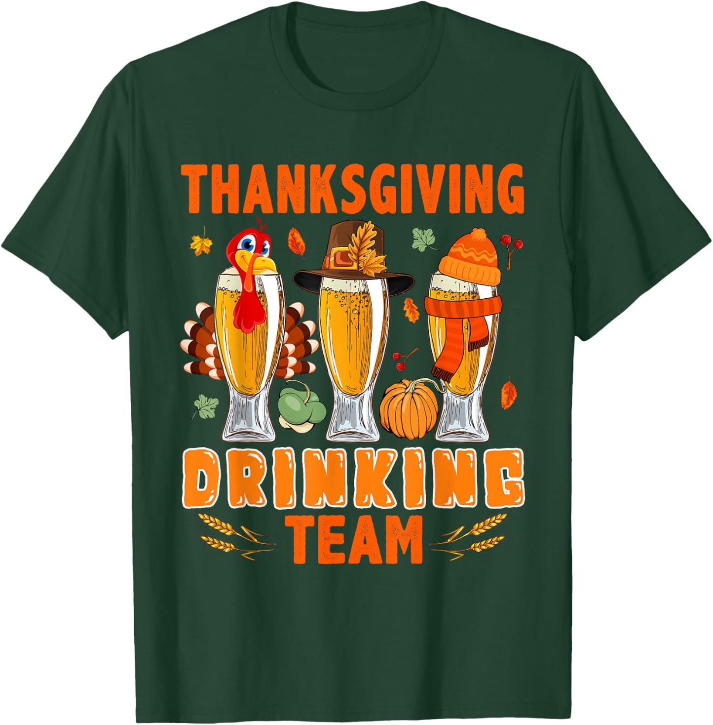 Thanksgiving Drinking Team Three Glasses of Beer Turkey T-Shirt - T-Shirt | Forest