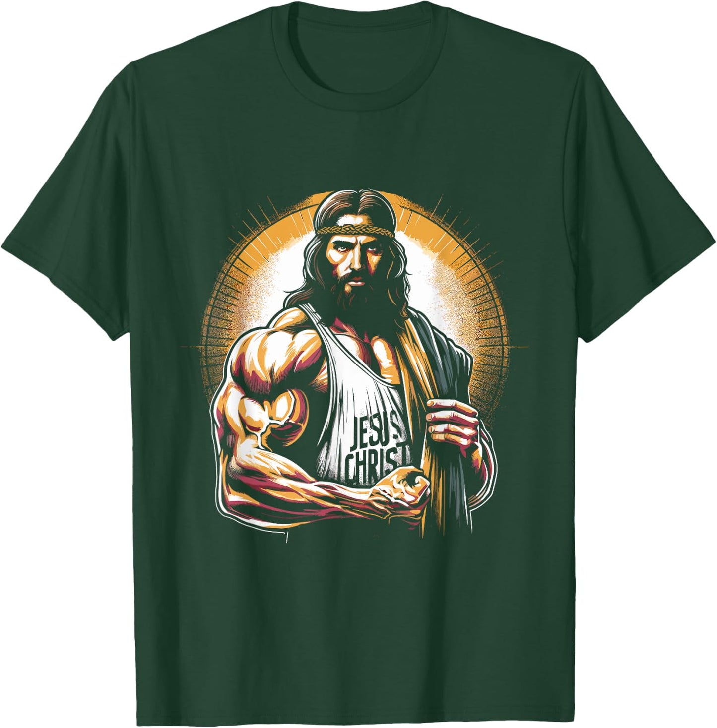 Muscular Jesus Christ - Funny Weightlifting Jesus Gym Sports T-Shirt - T-Shirt | Forest