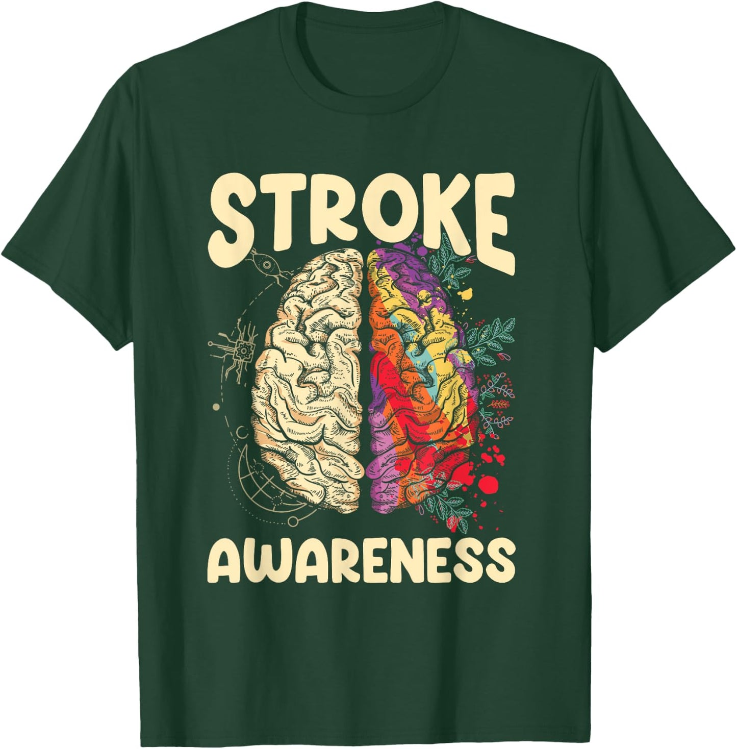 Stroke Awareness Month Stroke Survivor Brain Red Ribbon T-Shirt - T-Shirt | Forest