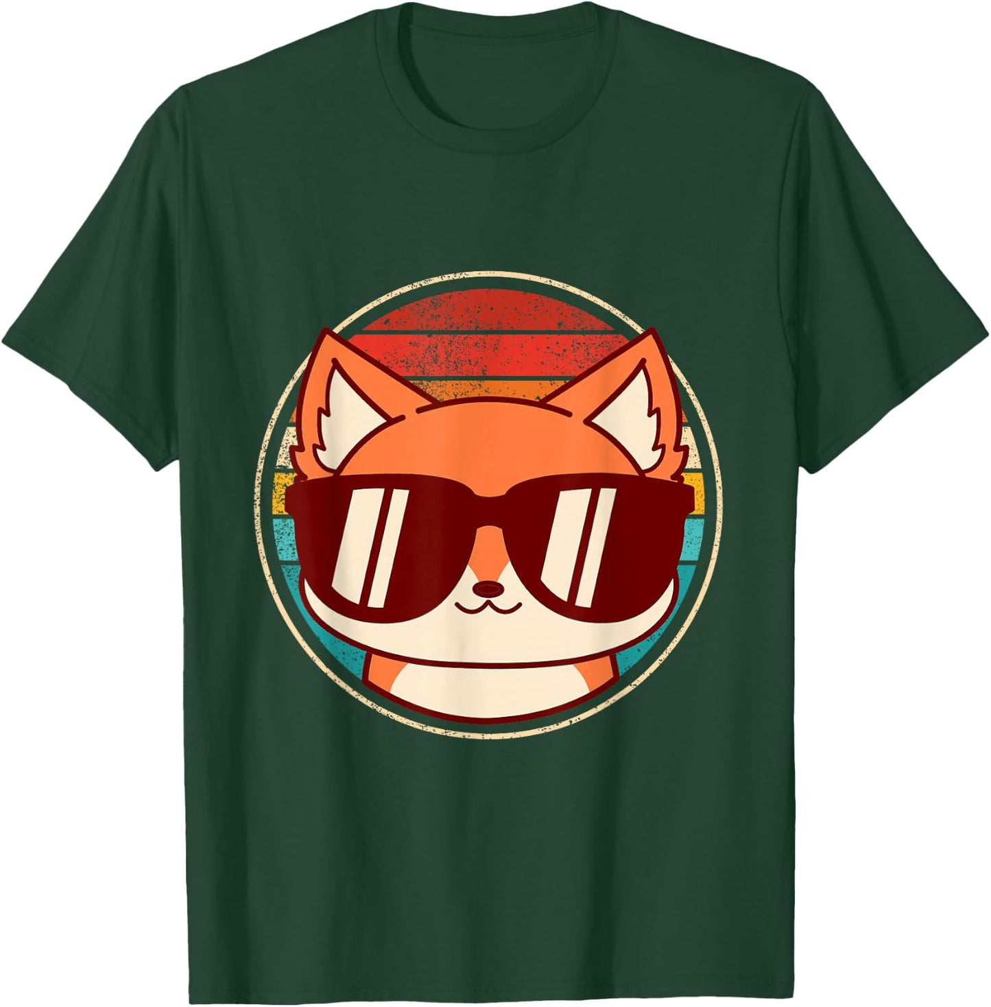 Retro Fox with Sunglasses and Vintage Backround T-Shirt - T-Shirt | Forest