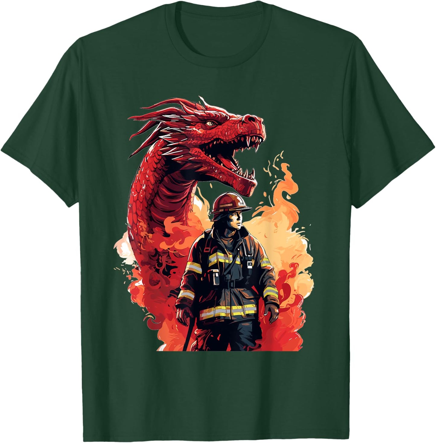 Firefighter Dragon - Firefighter & Fireman T-Shirt - T-Shirt | Forest