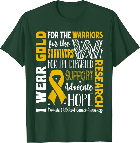 Gold for a Child Fight Warriors Childhood Cancer Awareness T-Shirt - T-Shirt | Forest