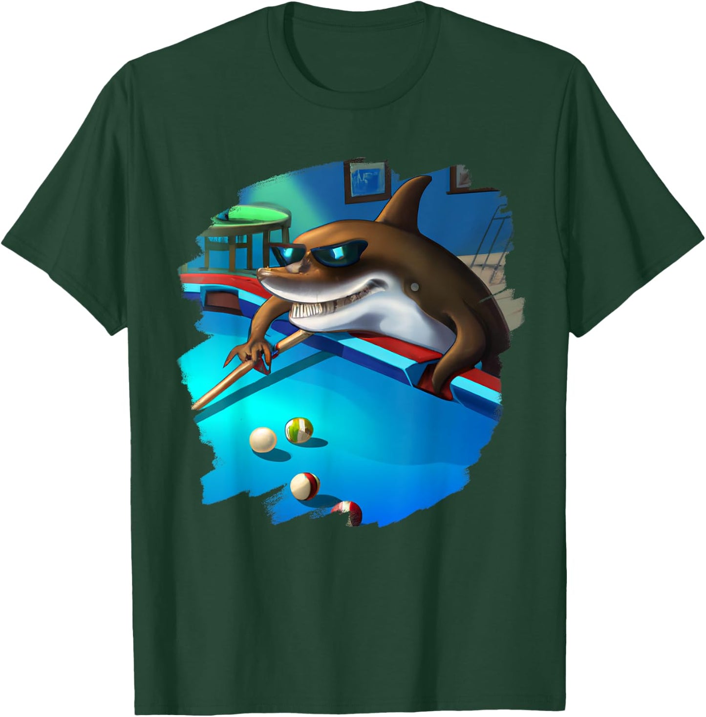 Cool Shark Playing Pool Billiards in Lounge Funny Sharks T-Shirt - T-Shirt | Forest