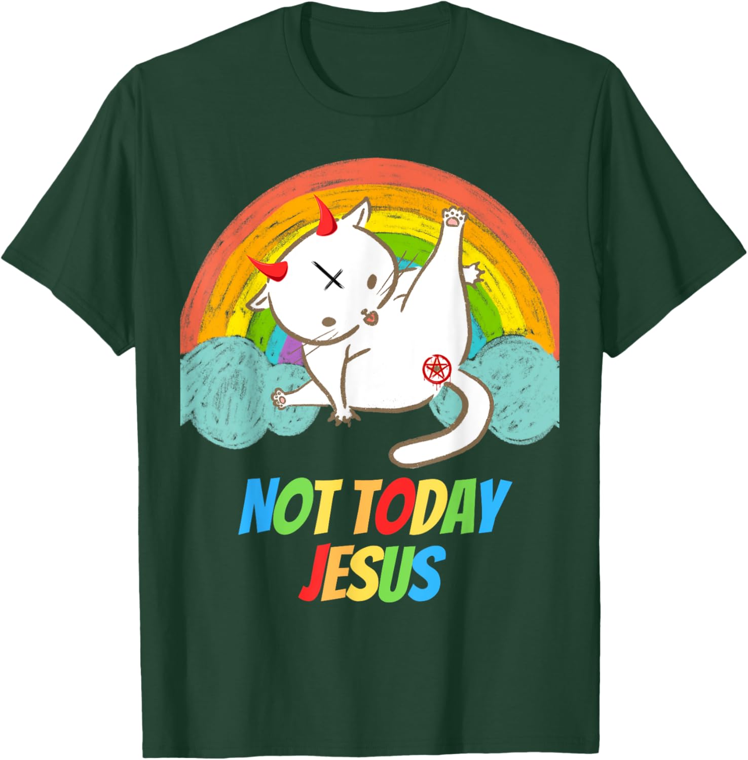 Lucifer Cat Pentagram Goat Satanist Atheist Symbol Today Not Jesus Devil Worship Funny Satanic Hail Satan Black T-Shirt - T-Shirt | Forest