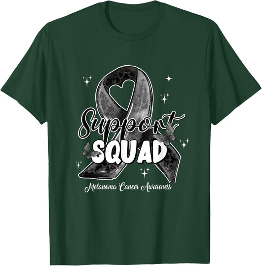 Support Squad Butterfly Black Ribbon Melanoma Cancer Gifts T-Shirt - T-Shirt | Forest