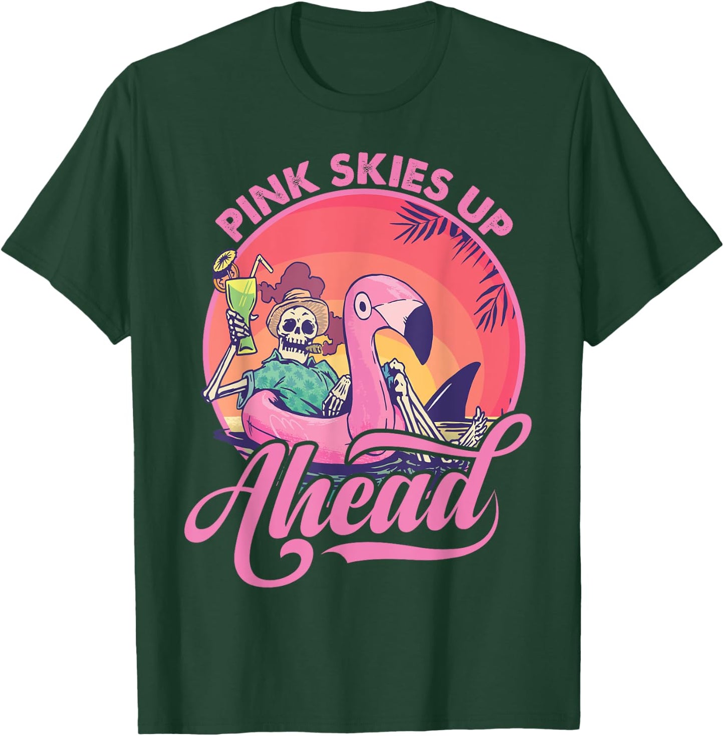 Pink Skies Up Ahead - Skeleton - Flamingo - Beach Women Kids T-Shirt - T-Shirt | Forest