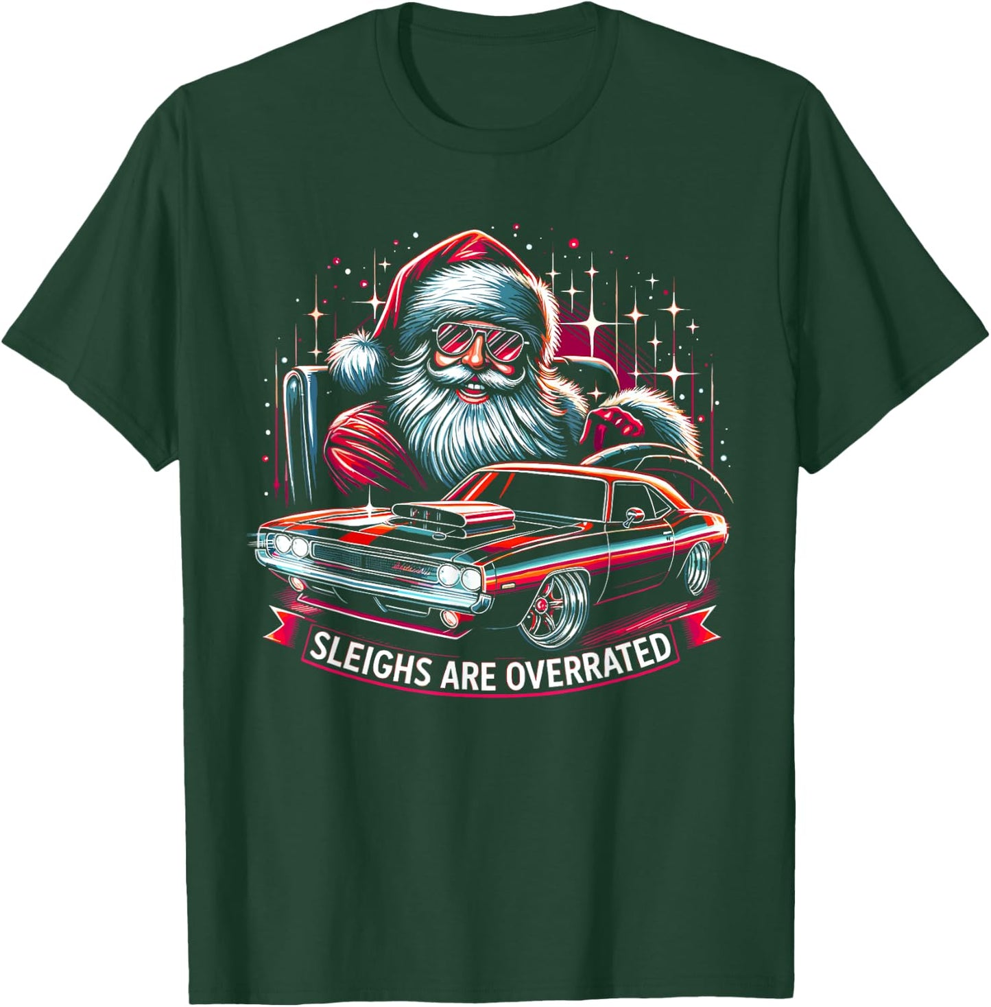 Classic Muscle Car Santa Hotrod V8 Enthusiast Christmas T-Shirt - T-Shirt | Forest