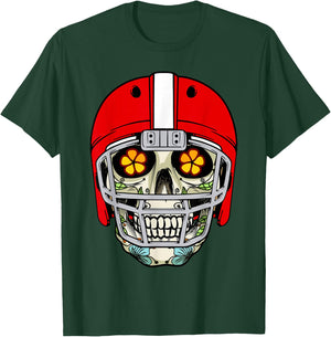 Mexican Sugar Skull Football Helmet Dia de Muertos Halloween T-Shirt - T-Shirt | Forest