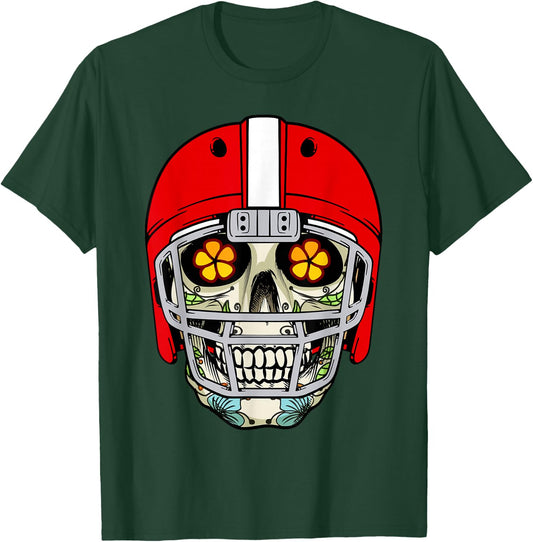 Mexican Sugar Skull Football Helmet Dia de Muertos Halloween T-Shirt - T-Shirt | Forest