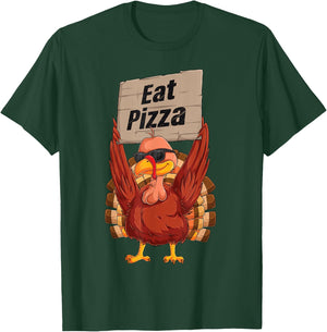 Turkey Eat Pizza Adult Vegan Kids Funny Thanksgiving Gifts T-Shirt - T-Shirt | Forest