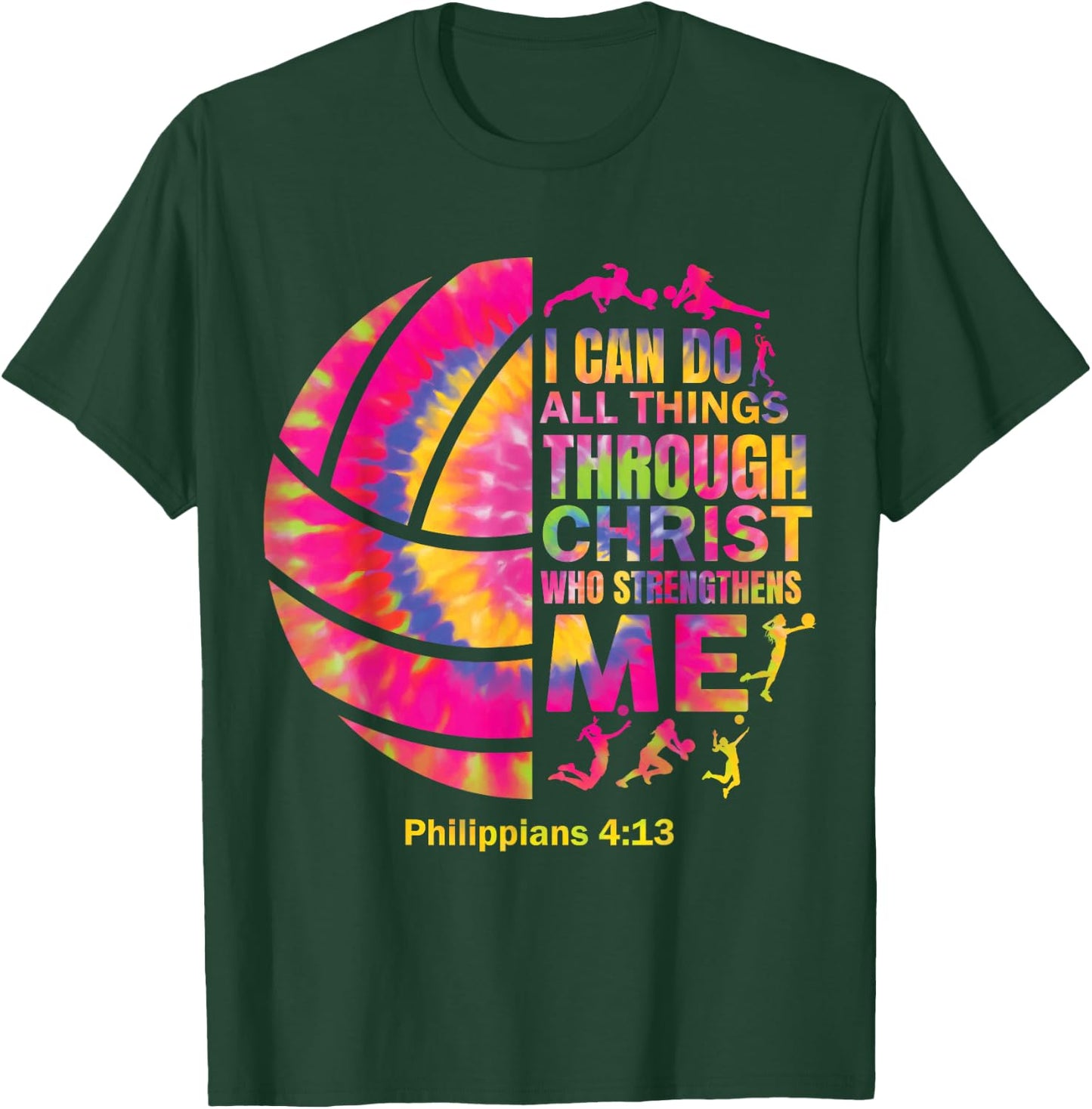 Volleyball t Shirt Teen Girls Women Christian Christ Tie Dye T-Shirt - T-Shirt | Forest