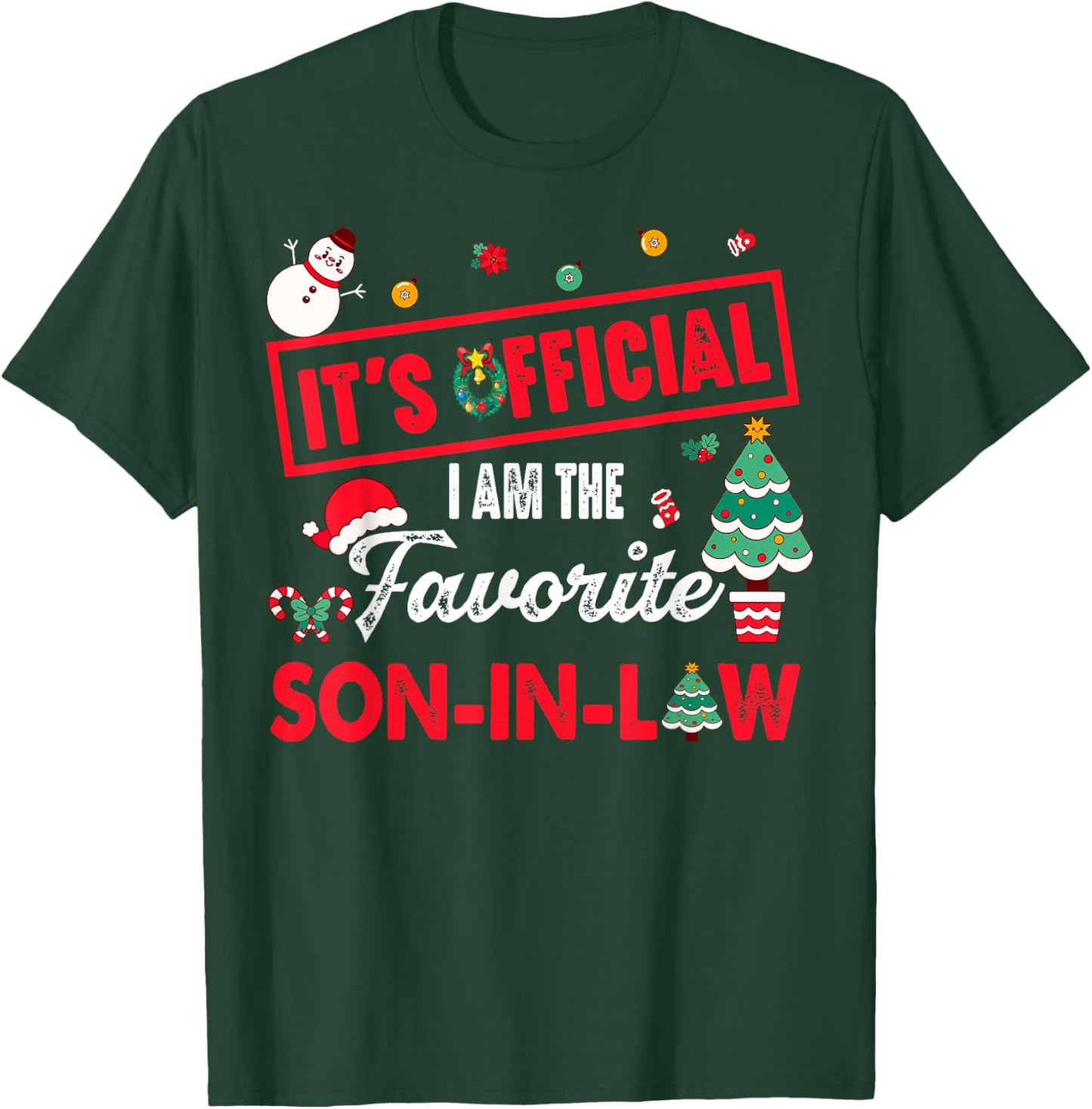 Official Favorite Son-In-Law Christmas Festive Wreath Tree T-Shirt - T-Shirt | Forest