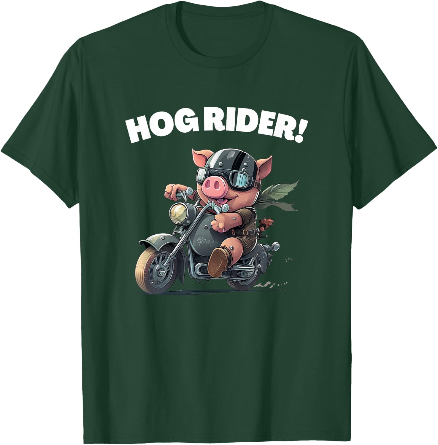 Funny Hog Rider Pig Riding Motorcycle T-Shirt - T-Shirt | Forest