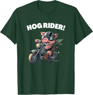 Funny Hog Rider Pig Riding Motorcycle T-Shirt - T-Shirt | Forest