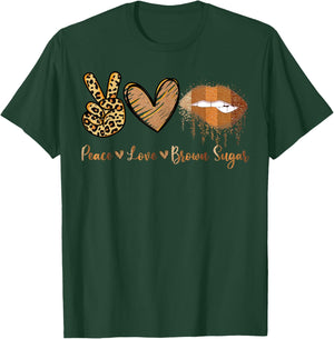Peace Love Brown Sugar Leopard Hand Heart And Lips T-Shirt - T-Shirt | Forest