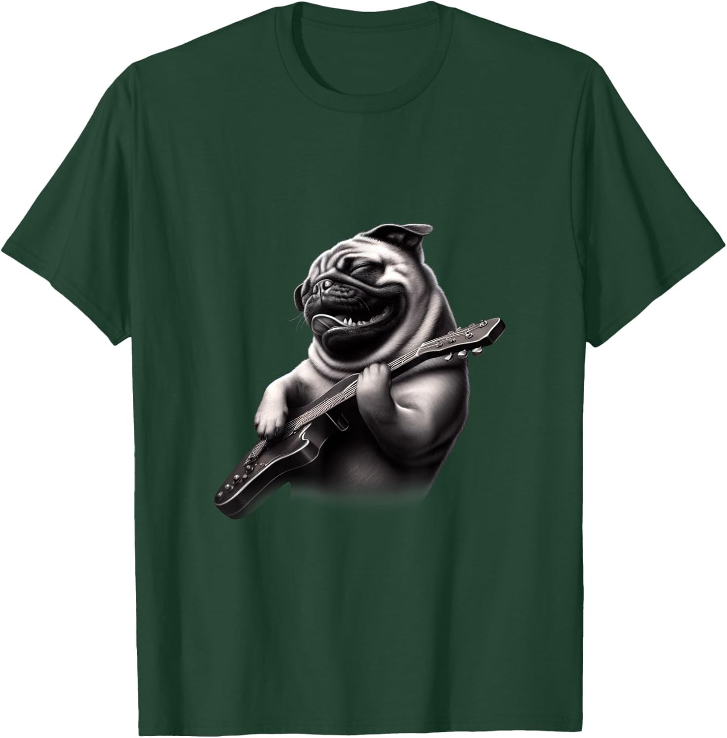 Pug Playing Guitar - Funny Rock Music Guitar Pug T-Shirt - T-Shirt | Forest
