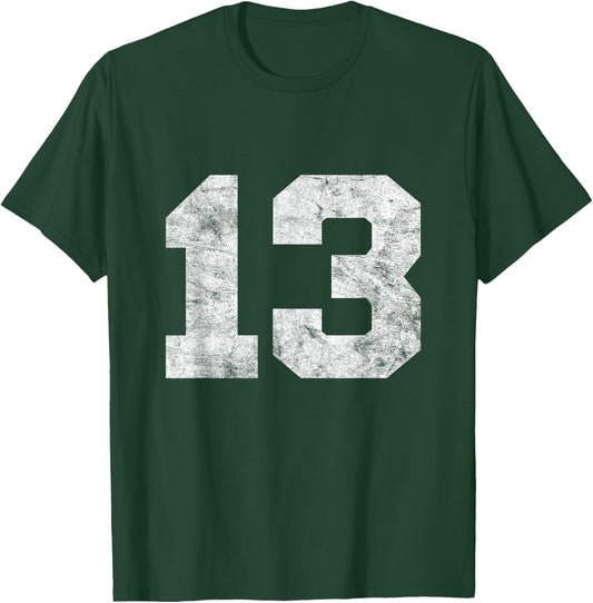 Vintage Lucky Number 13 Birthday Sports Player Team Athlete T-Shirt - T-Shirt | Forest
