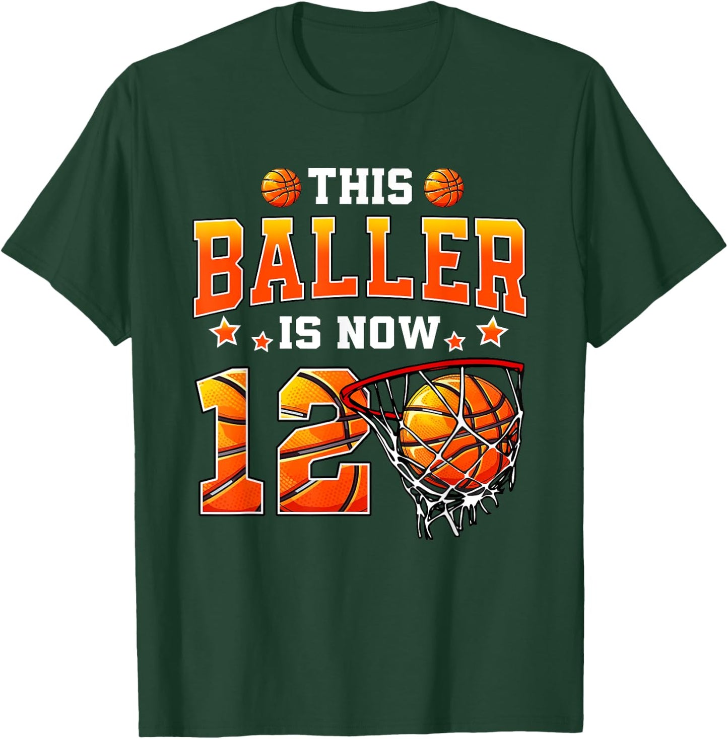 This Baller Is Now 12 Basketball Kids Boys 12th Birthday T-Shirt - T-Shirt | Forest