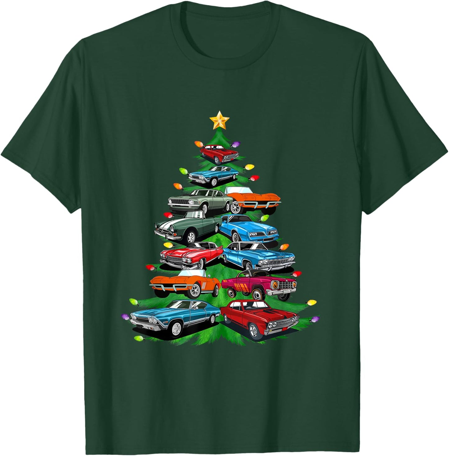 Car Madness Christmas Tree -Classic Muscle Cars and Hotrods T-Shirt - T-Shirt | Forest