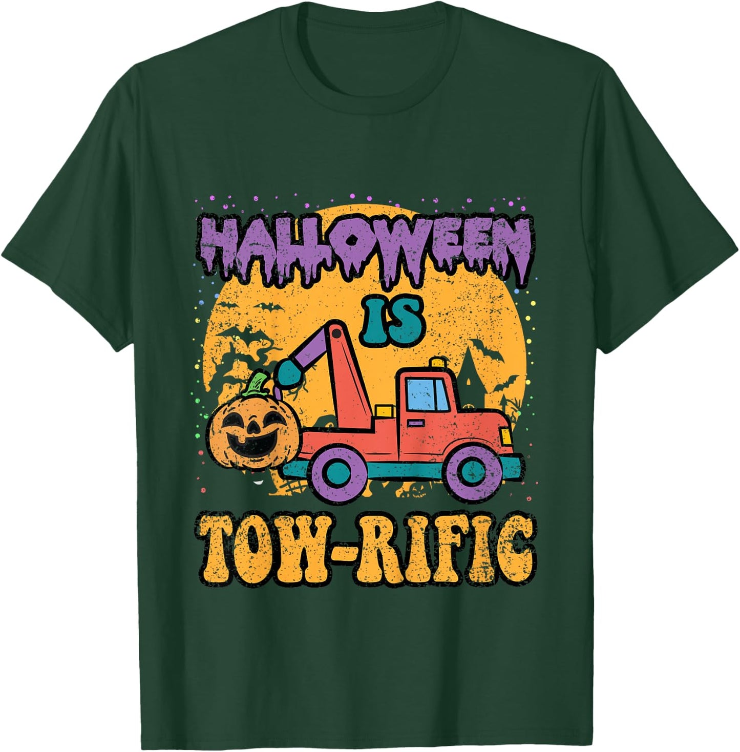 Kids Toddler Tow Truck Pumpkin Halloween Costume Towing Boys T-Shirt - T-Shirt | Forest