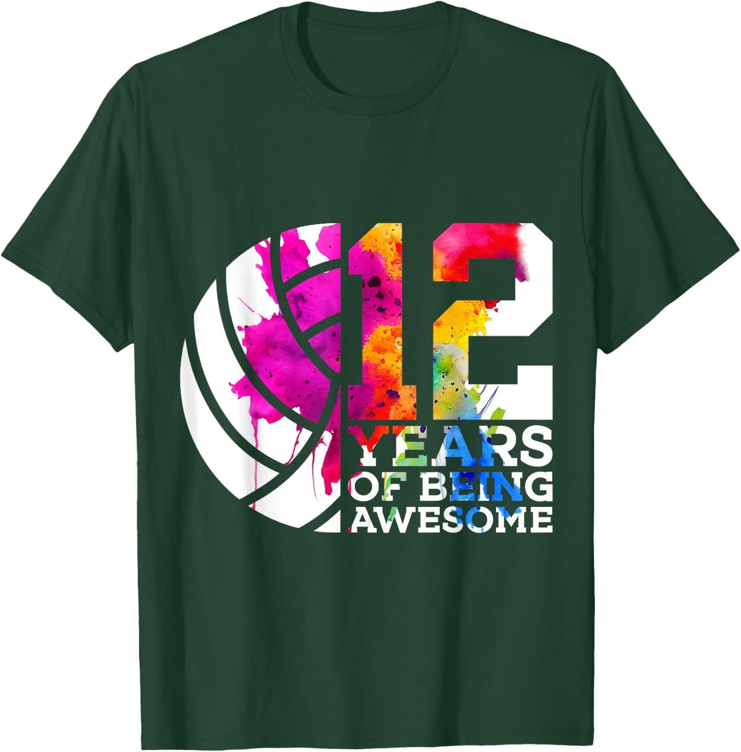 12 Years of Being Awesome Volleyball 12th Birthday T-Shirt - T-Shirt | Forest