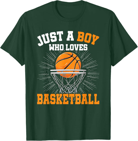 Just A Boy Who Loves Basketball Player Boys Kids T-Shirt - T-Shirt | Forest