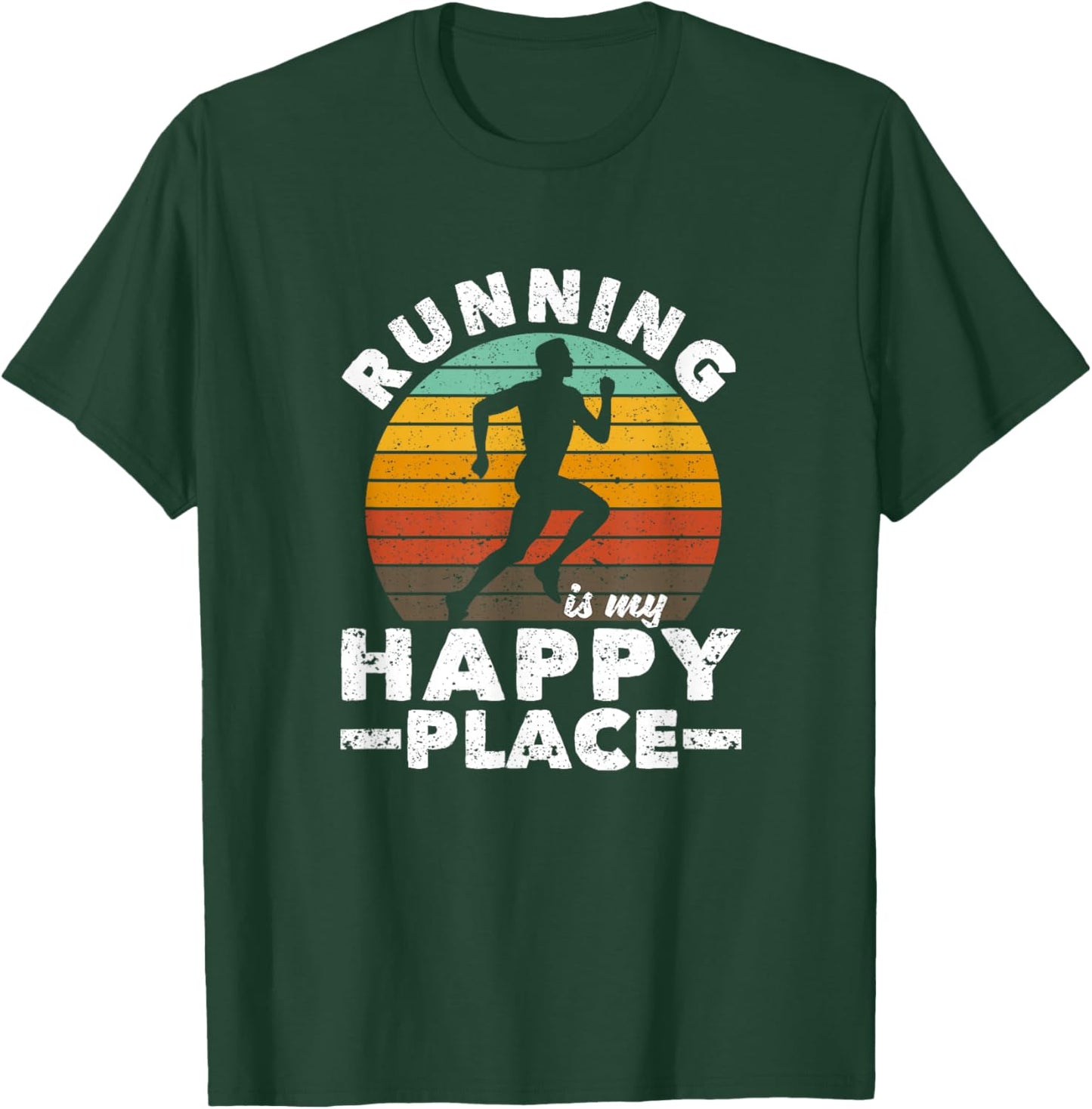 Running Is My Happy Place I Love To Run Vintage Runners T-Shirt - T-Shirt | Forest
