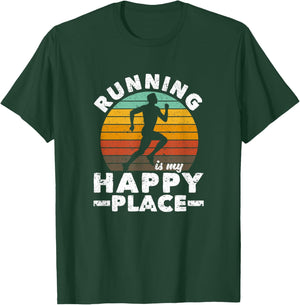 Running Is My Happy Place I Love To Run Vintage Runners T-Shirt - T-Shirt | Forest