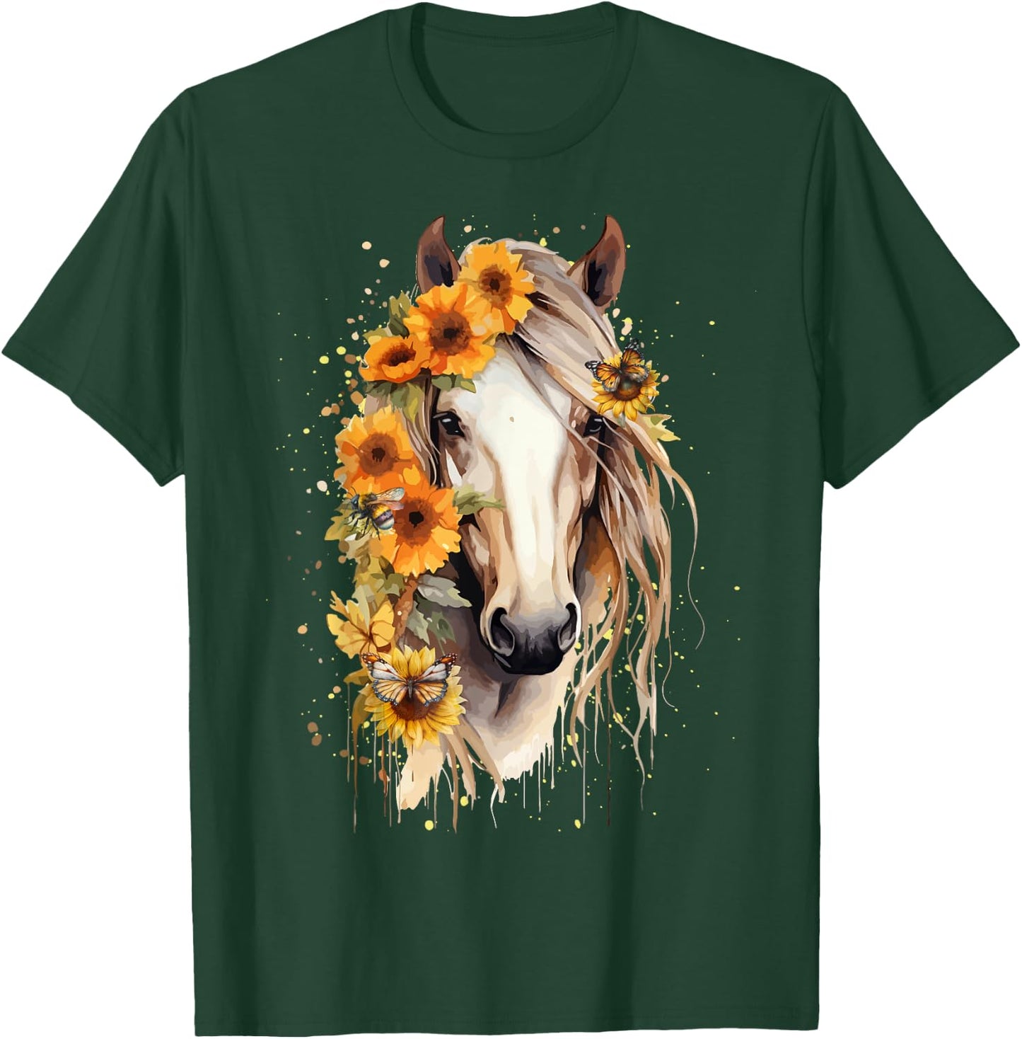 Just a girl who loves horses Co. Sunflower Horse Portrait CowGirl Equestrian Horseback Riding T-Shirt - T-Shirt | Forest