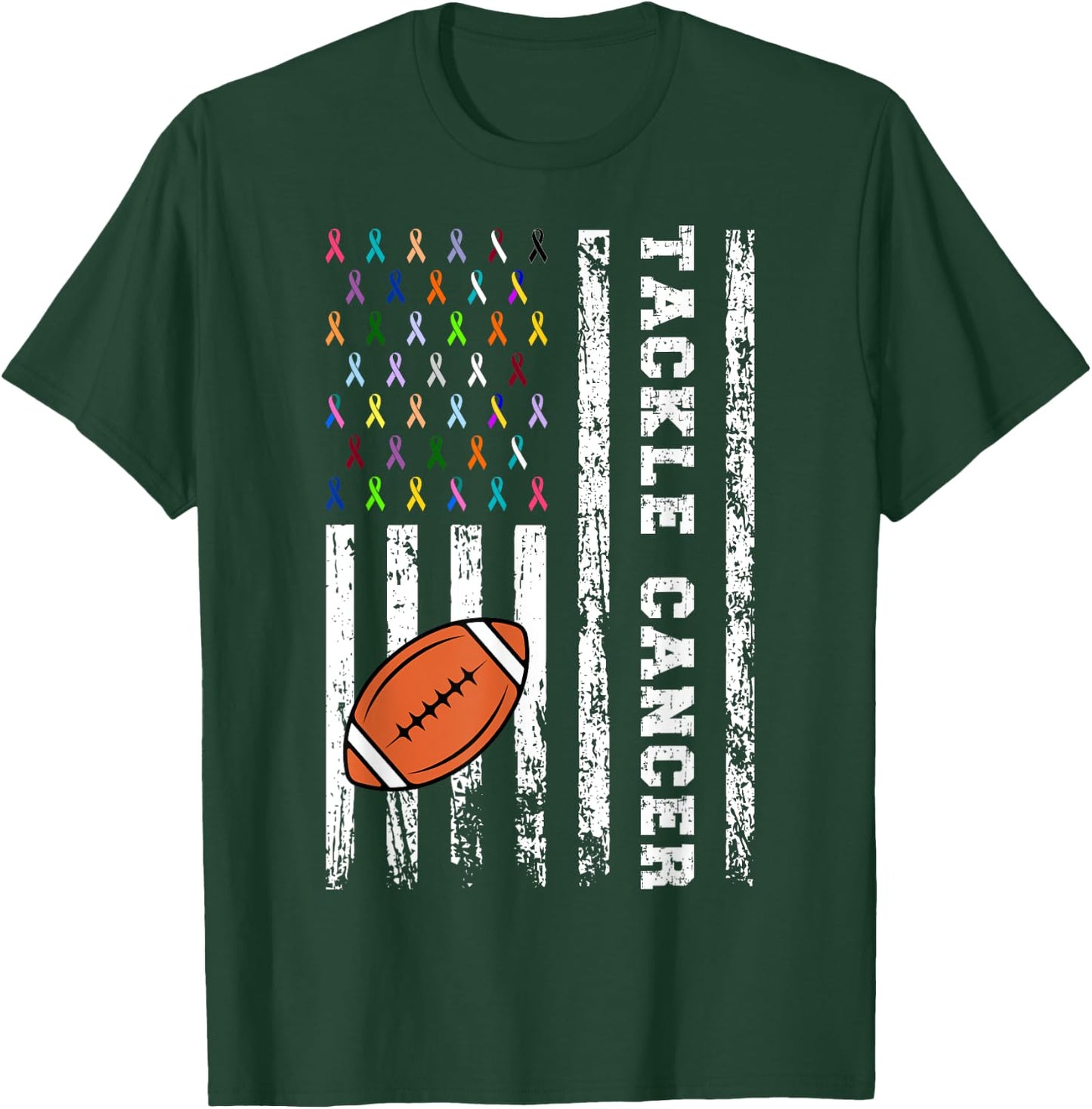 Tackle Football Multicolor Ribbons All Cancer Awareness Kid T-Shirt - T-Shirt | Forest