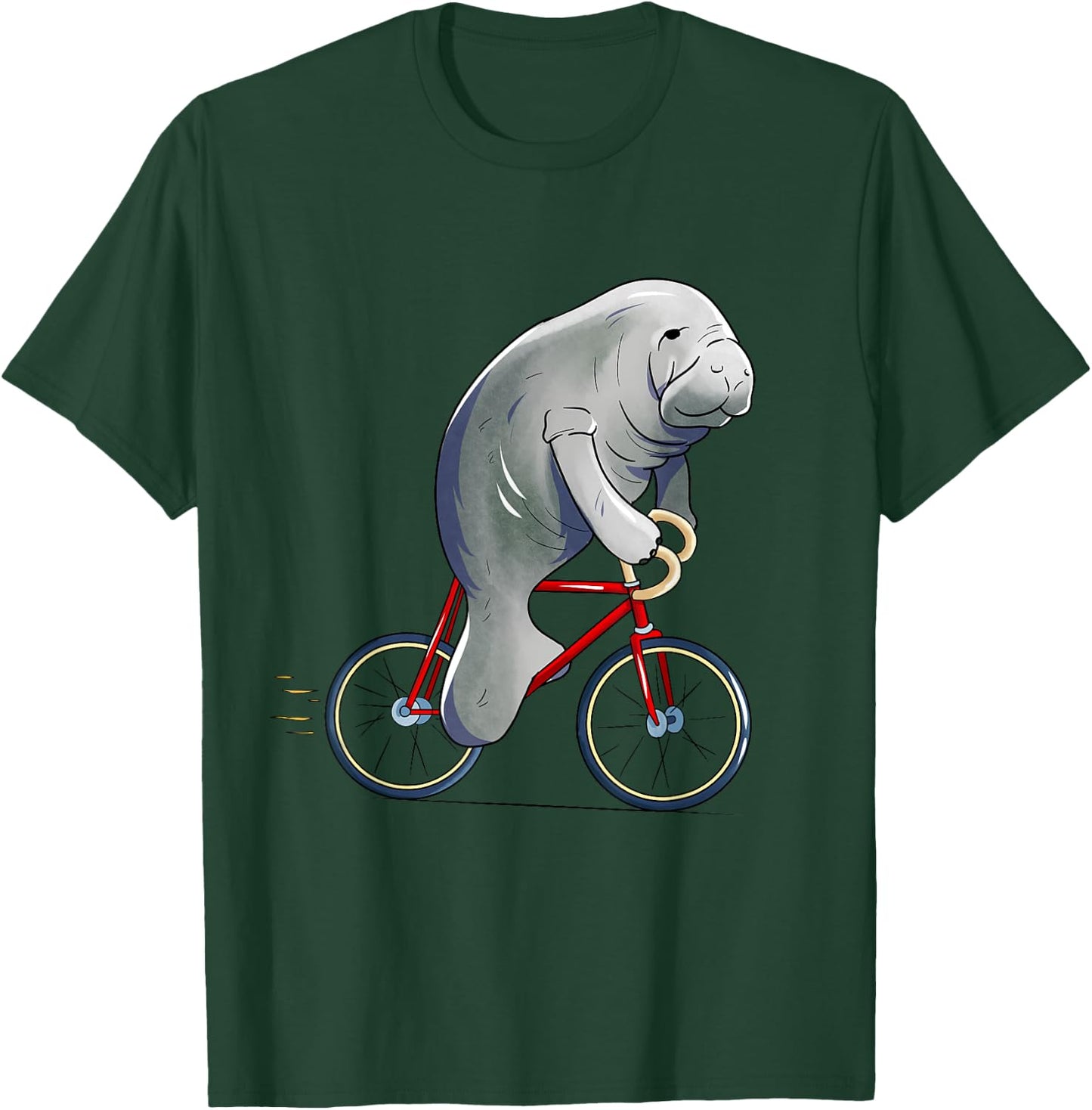 Manatee Riding Bicycle Cute Biker Cyclist T-Shirt - T-Shirt | Forest