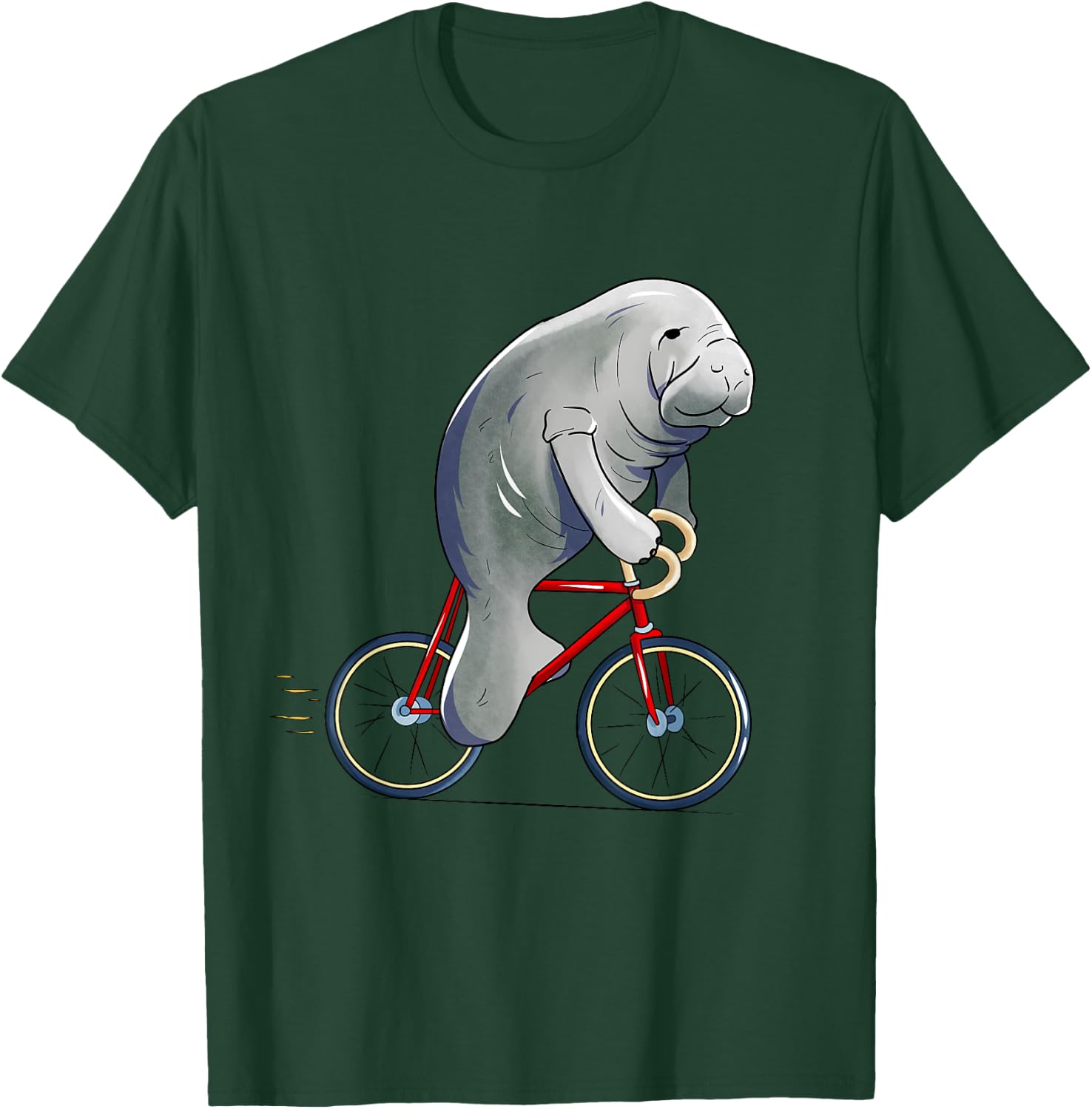 Manatee Riding Bicycle Cute Biker Cyclist T-Shirt - T-Shirt | Forest