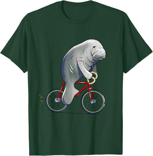 Manatee Riding Bicycle Cute Biker Cyclist T-Shirt - T-Shirt | Forest
